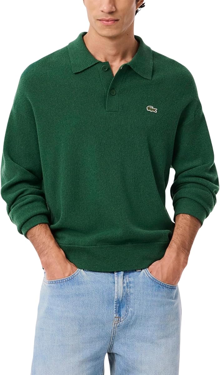 Mens Relaxed Fit Carded Wool Polo Sweater
