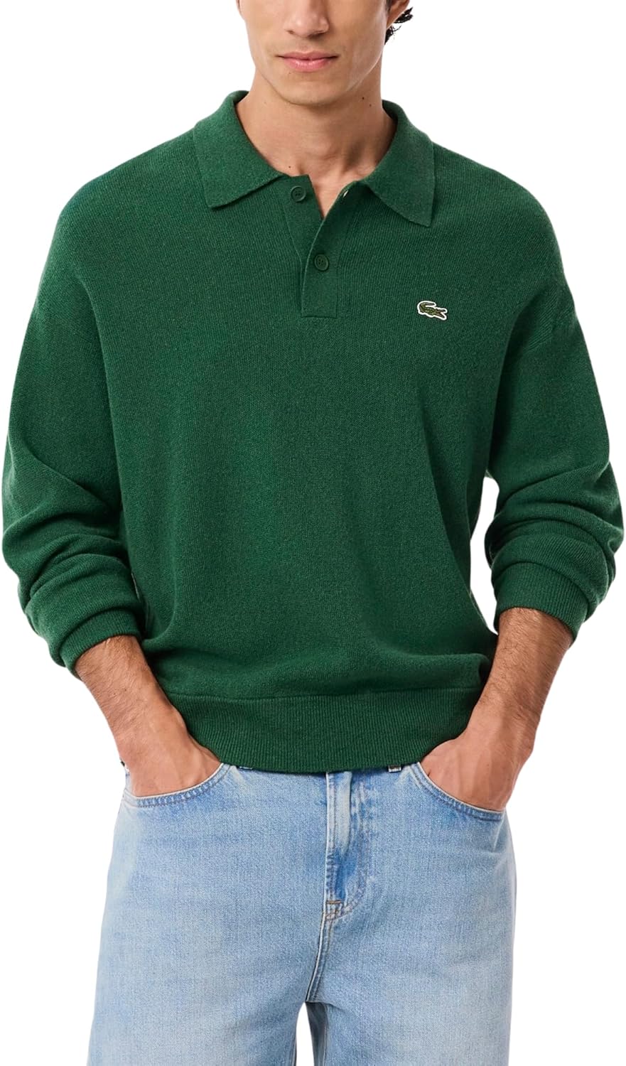 Lacoste Mens Relaxed Fit Carded Wool Polo Sweater