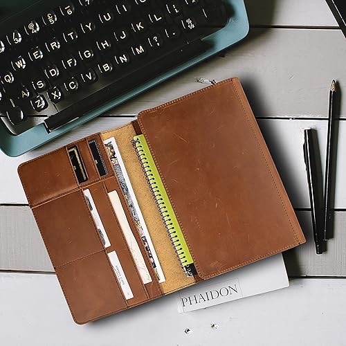 Miniatura 4 de Nombre grabado gratis, soporte para bloc de notas de cuero AZXCG con triple pliegue, funda de cuero A5, organizador de papeles, bolsillo para notas