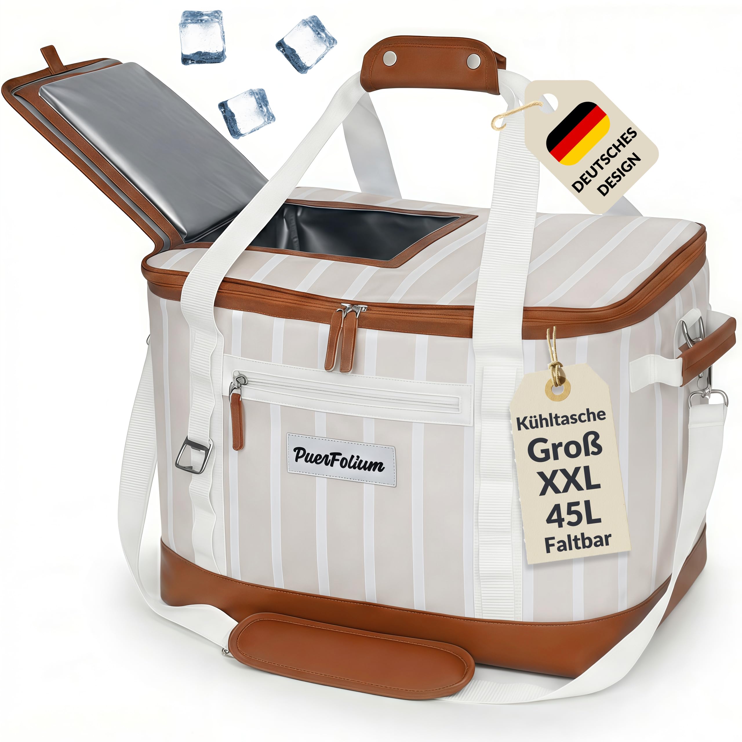 Kühltasche Groß Faltbar 45L Kühlbox für Einkauf Strand Auto Picknicktasche Einkaufskorb Lunchtasche Thermotasche Cooler Bag Unterwegs Passive Wasserdicht 12h Isoliert mit Klappe Retro XXL