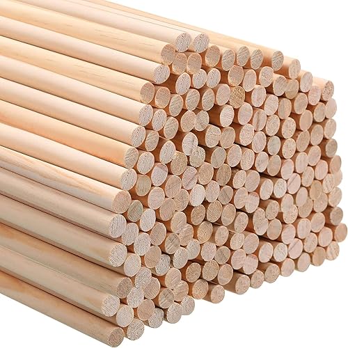 Miniatura 1 de 300 varillas de madera, varillas de madera redondas sin terminar para manualidades, clavijas largas de madera para decoración del hogar, fiestas,