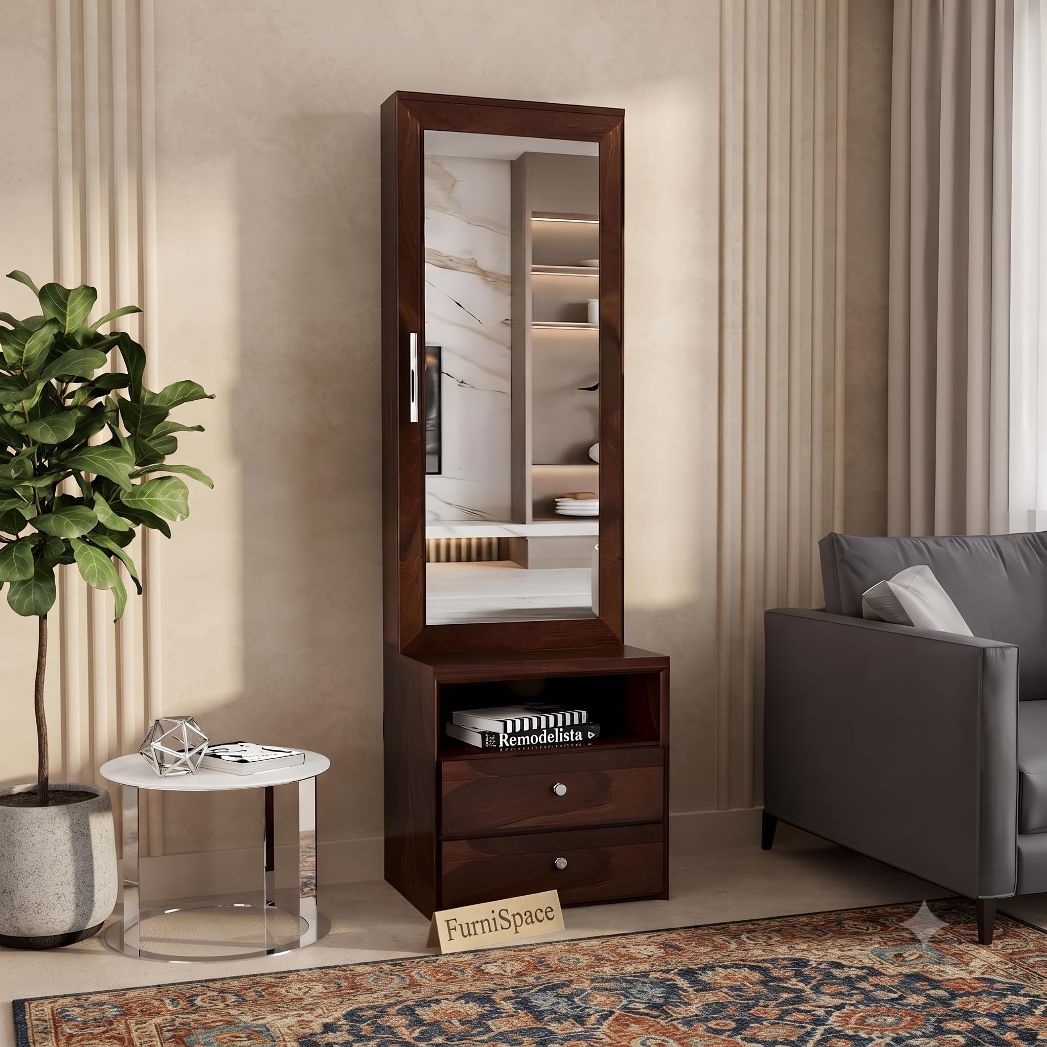 Sheesham Wood DressingTable with Mirror and Storage Premium Vanity Table Luxury Modern Dressing Table Design (Walnut 4)-image-38