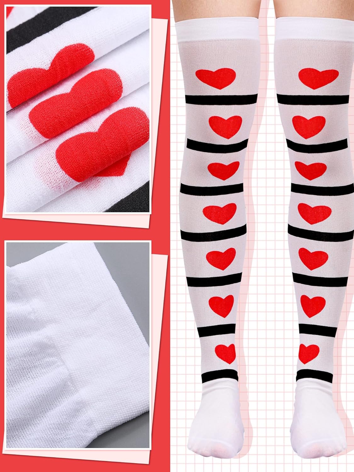 Toulite 5 Pcs Heart Women Costume Kit for Women Crown Red Heart Tights Stockings Necklace Queen Wand Cloak Halloween Costume - Image 4