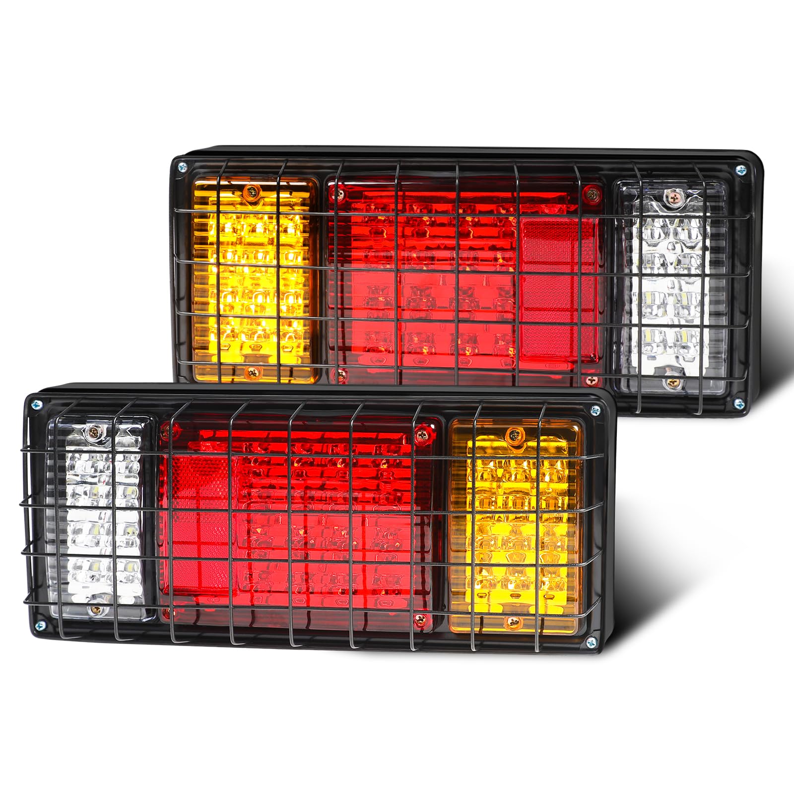 2PCS Trailer Tail Light Kit 40 LED Truck Running Brake Turn Signals Reverse Lights with Iron Net Protection for Truck Boat Snowmobile Trailer Pickup RV Camper UTV UTE Vans