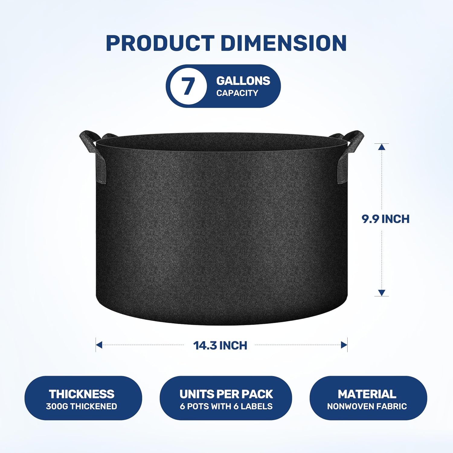 Simple Deluxe 6 Pack 7 Gallon Grow Bags, 300G Vegetable/Flower/Plant Fabric Pots with Handles, Heavy Duty Thickened Nonwoven Planting Bag