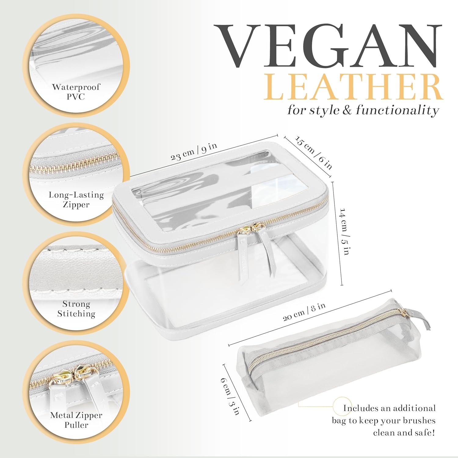 Large Clear Transparent Cosmetic Toiletries Travel Organizer with Makeup Brush Bag Travel Toiletry Bag for Women Train Case