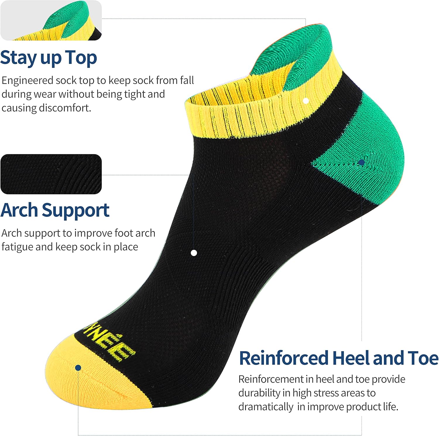 JOYNÉE Men's Athletic Ankle Socks Low Cut Cushion Sport Workout Running Tab Socks 6 Pack - Image 2