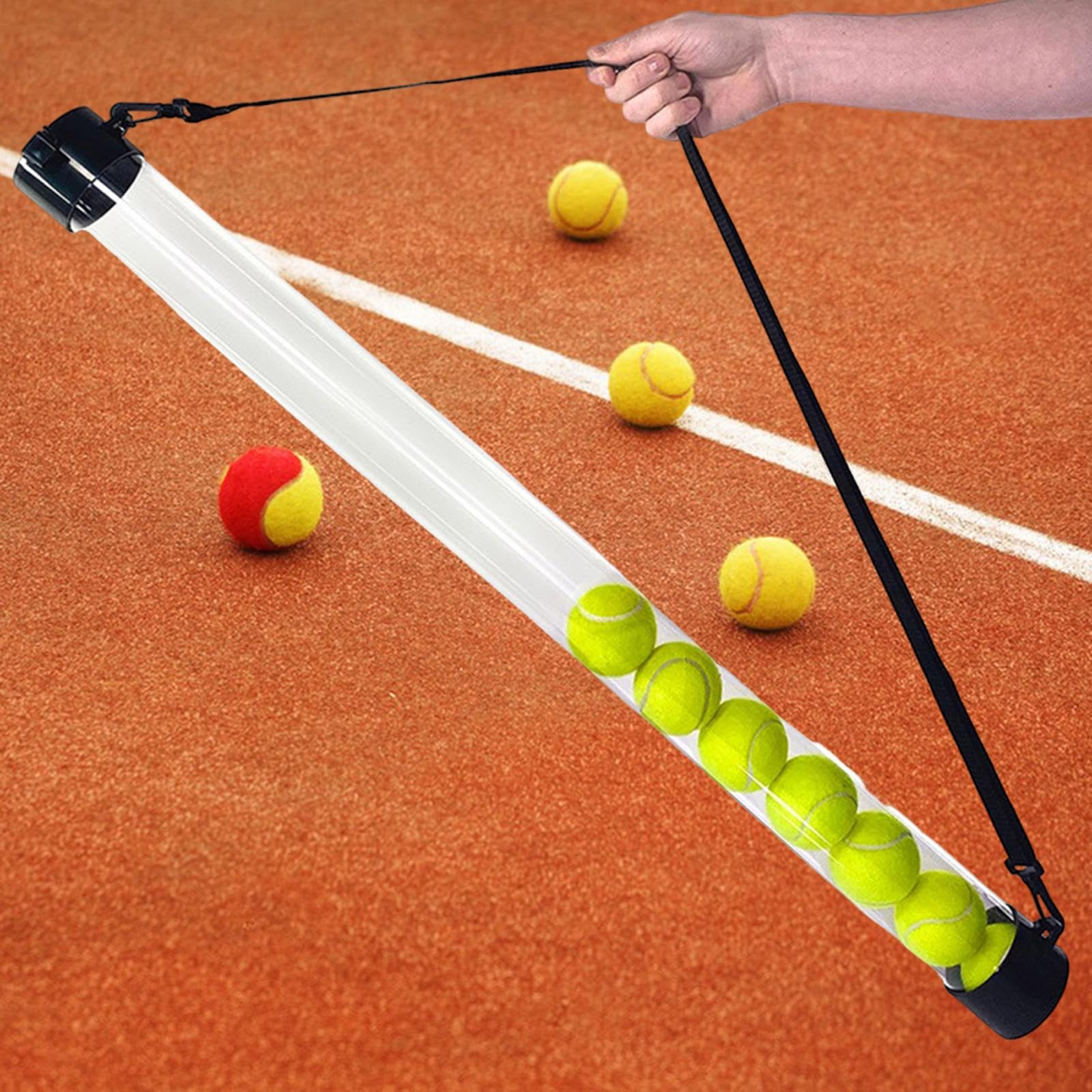Tubo Raccogli Palline Da Tennis Con Una Fibbia a Cinghia, 90 Cm Tubo Palline Tennis Portatile per Esterni, Pickleball Retriever in Policarbonato Offrendo Praticità per Partite