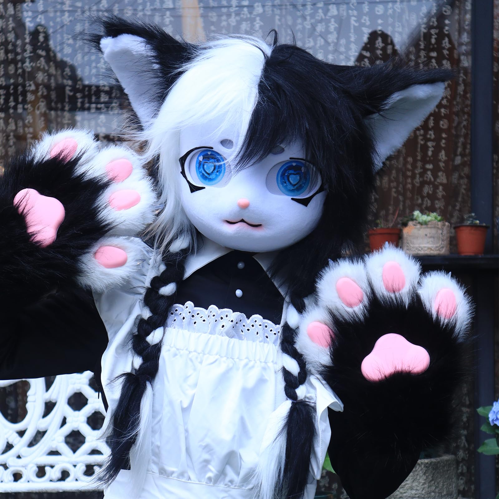 Therian - Maschera pelosa a forma di testa di gatto, per Halloween, feste in maschera, cosplay