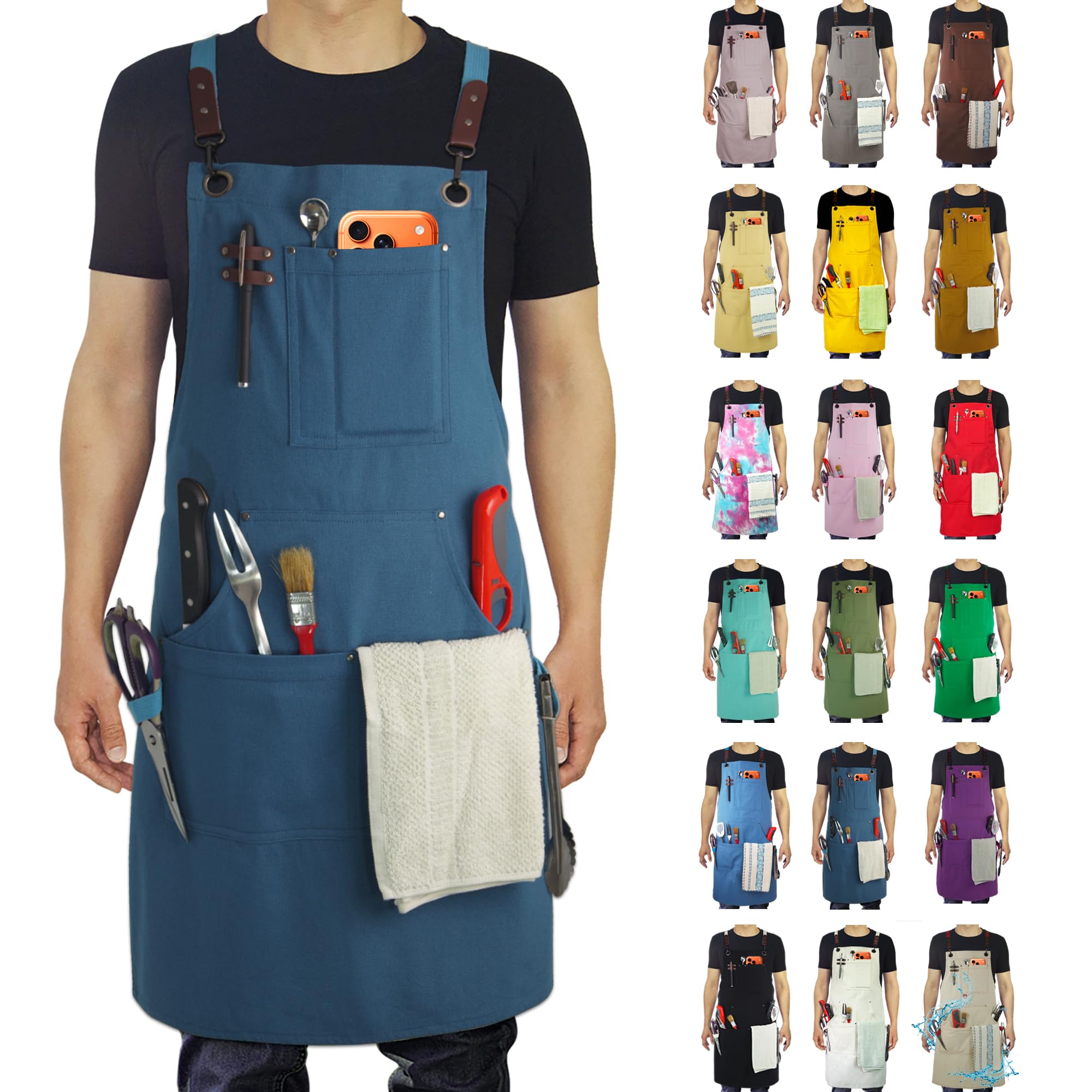 Delantales de cocina, lona de algodón, espalda cruzada ajustable, para artistas, pinturas, carpinteros, para hombres y mujeres