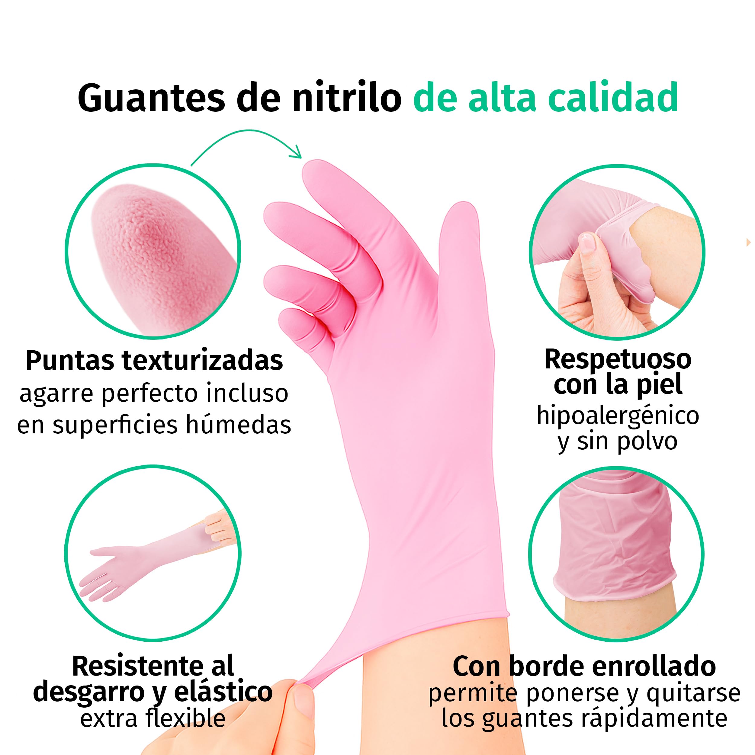 SF Guantes de nitrilo S rosas – 1000 (10x100) unidades, guantes desechables sin polvo, sin látex, médicos y de examen, aptos para cocina, limpieza, cosmética y uso doméstico