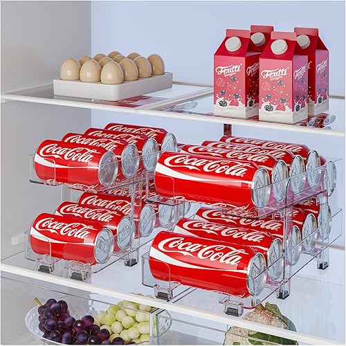 Miniatura 2 de Paquete de 2 organizadores de latas de soda ajustables, dispensador de bebidas de gravedad expandible de 2 niveles para mini refrigerador,