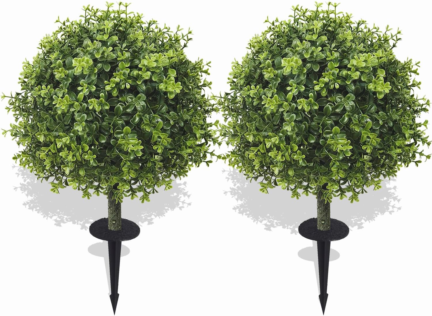 Set of 2 Artificial Boxwood Topiary Ball Trees for Outdoor with Ground Spike 29.5", UV Resistant Faux Greenery Shrubs, Fake Plants for Garden, Porch, Patio Valentine's Day Decor