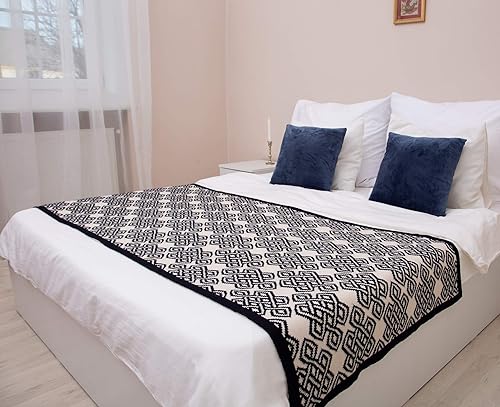 Miniatura 2 de SAOL - Bufanda de punto para cama hecha de mezcla suave (azul marino, cama King)