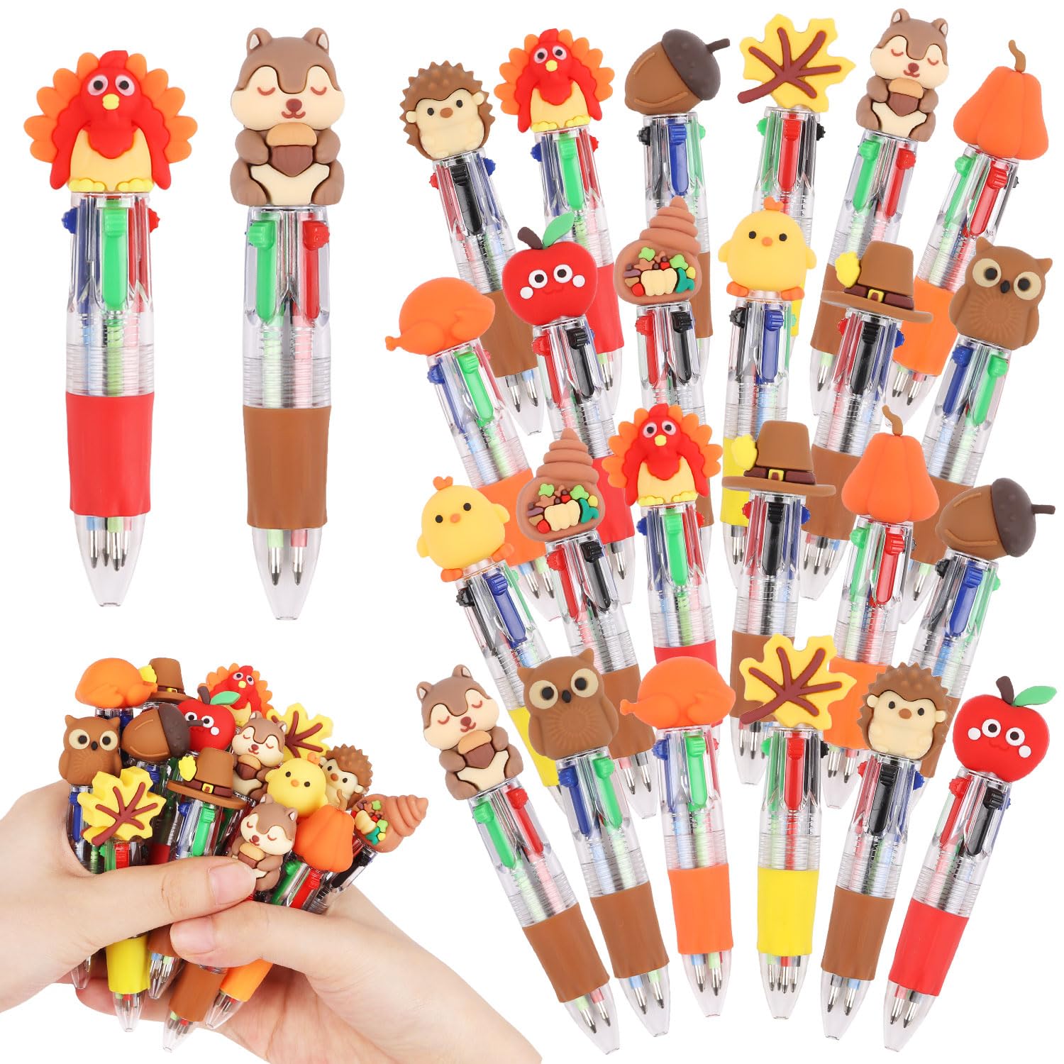 CCINEE 24pcs Thanksgiving Mini Multicolor Pens, Fall Turkey Pumpkins Retractable Writing Pen In One Holiday Ballpoint Pens for Students Teacher Office Coworker Gifts Classroom Prize Goody Bag Stuffers