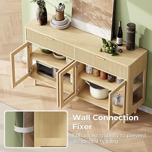 Miniatura 8 de IRONCK Aparador de buffet con almacenamiento, mesa de buffet moderna grande de 59 pulgadas, barra de café, barra de vino, armario de almacenamiento