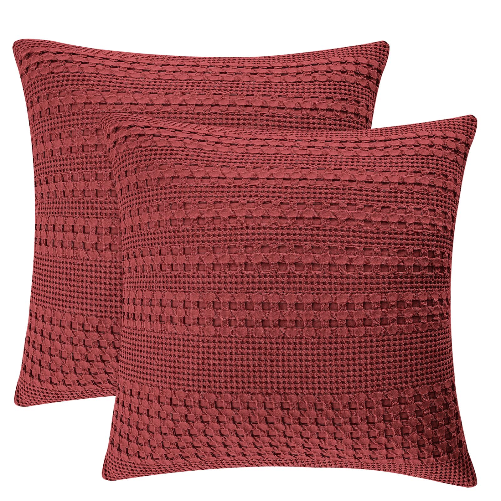 PHF Waffle Weave Euro Pillow Shams, 2 Pack 100% Cotton Pillow Covers 26x26 Inches for Decor, No Insert, Luxury Aesthetic Euro Pillow Cases for Bedroom Decor, Wine Red — image 1