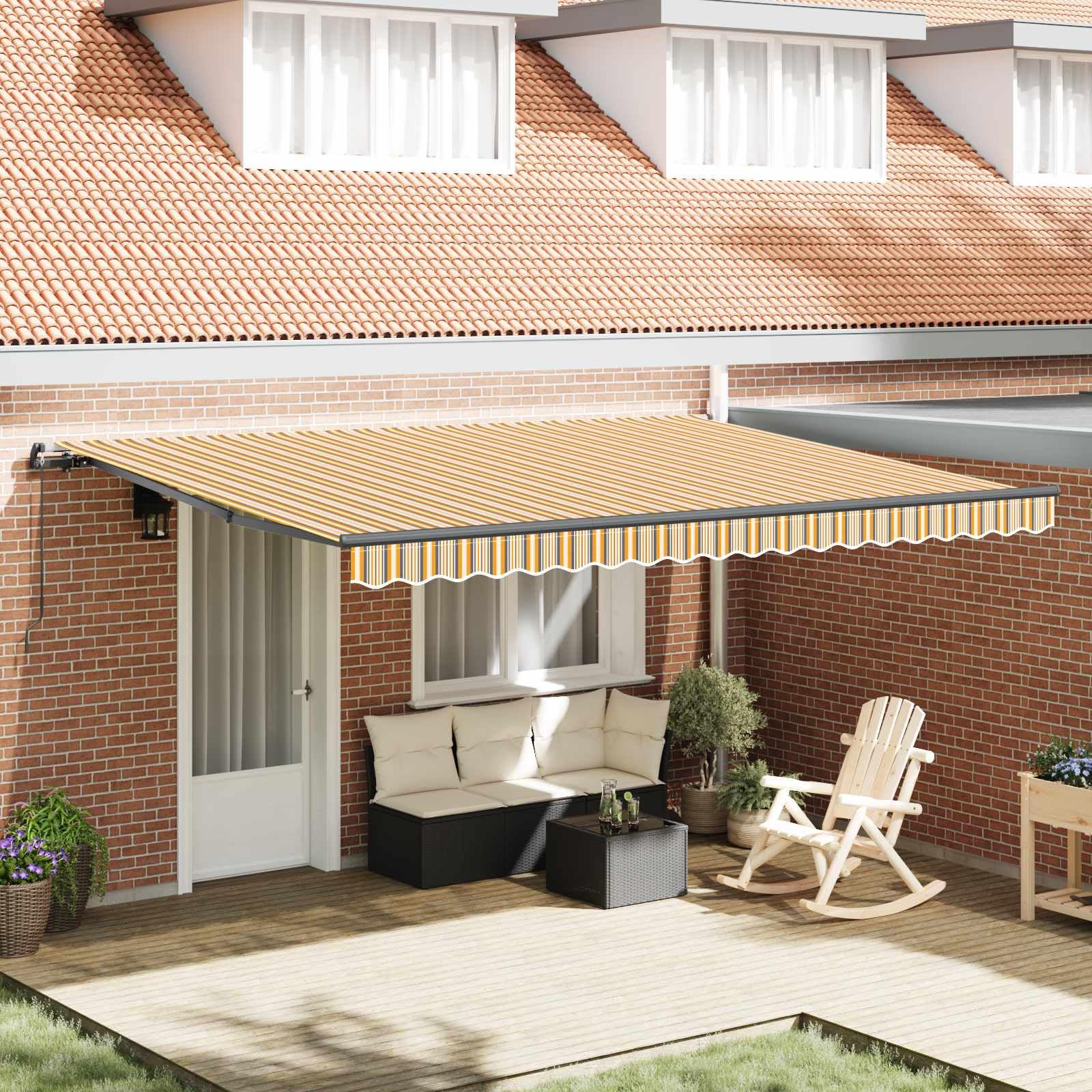LKJephalotrope 14.7x11.5 ft Manual Retractable Awning, Polyester & Steel
