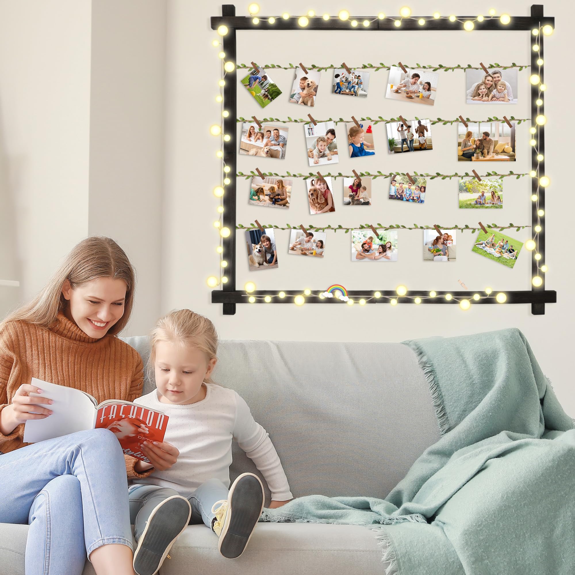 Wall Decoration Konesky Photo Display Board,Ajustable Twines Hanging Photo Frame Boards For Pictures