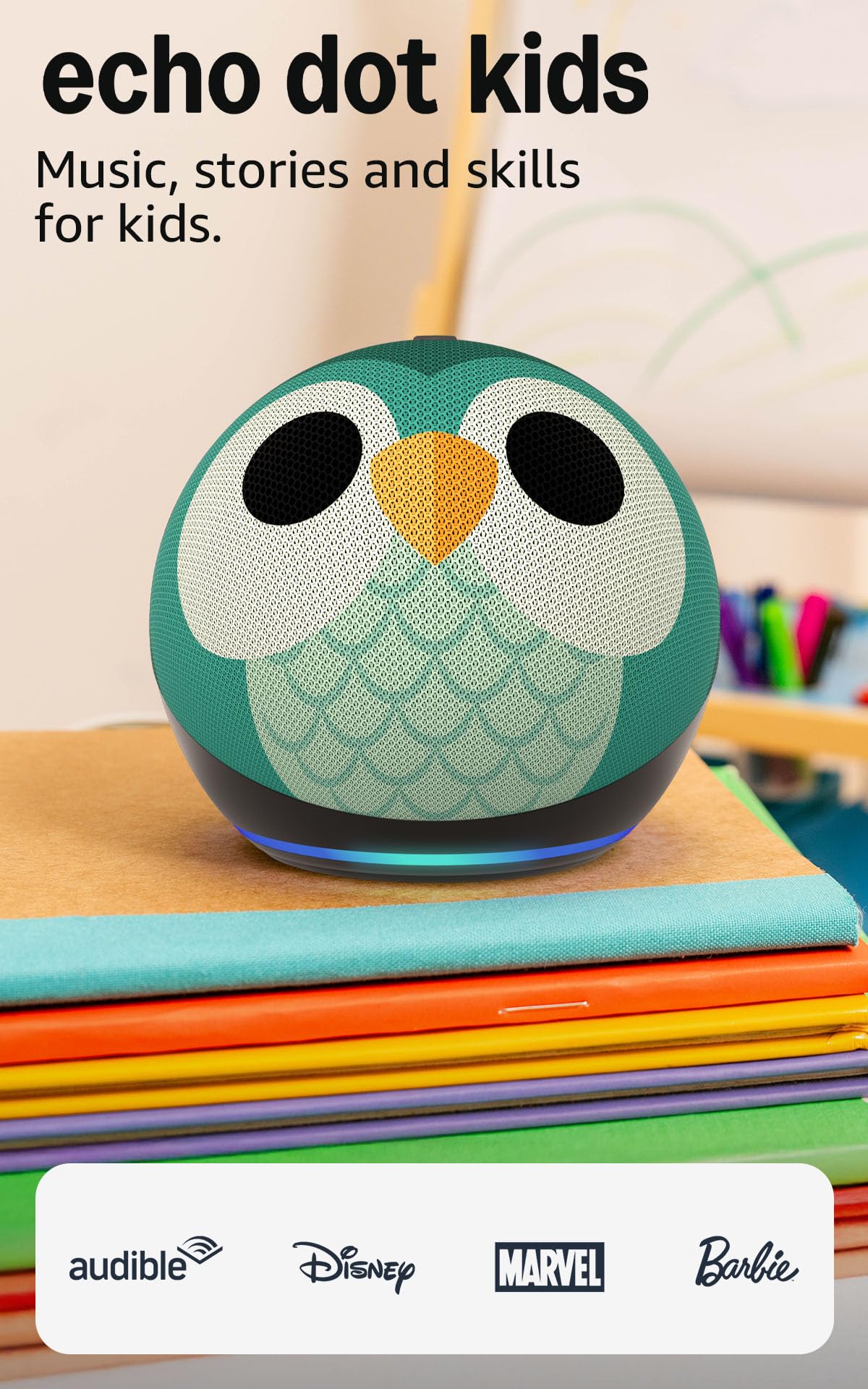 Amazon Echo Dot Kids (newest model) - Designed for kids, with Alexa+ Early Access, parental controls, Includes 1 Year of Amazon Kids+, Owl