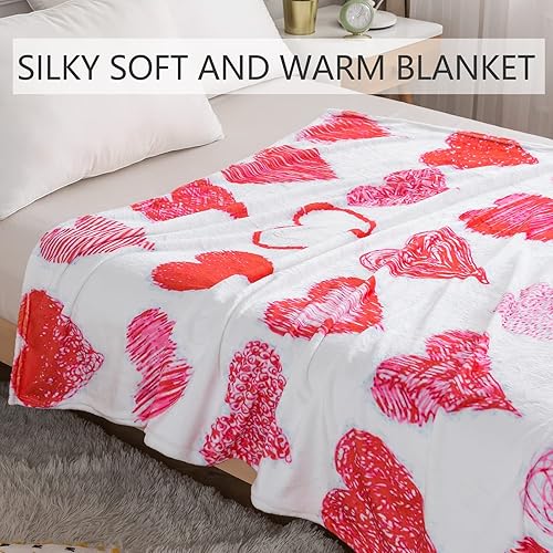 Miniatura 4 de COTTEBED Manta de franela con corazones para sofá, niñas, para mujeres, hombres, rojo y blanco, regalos para el día de San Valentín, novia, novio,