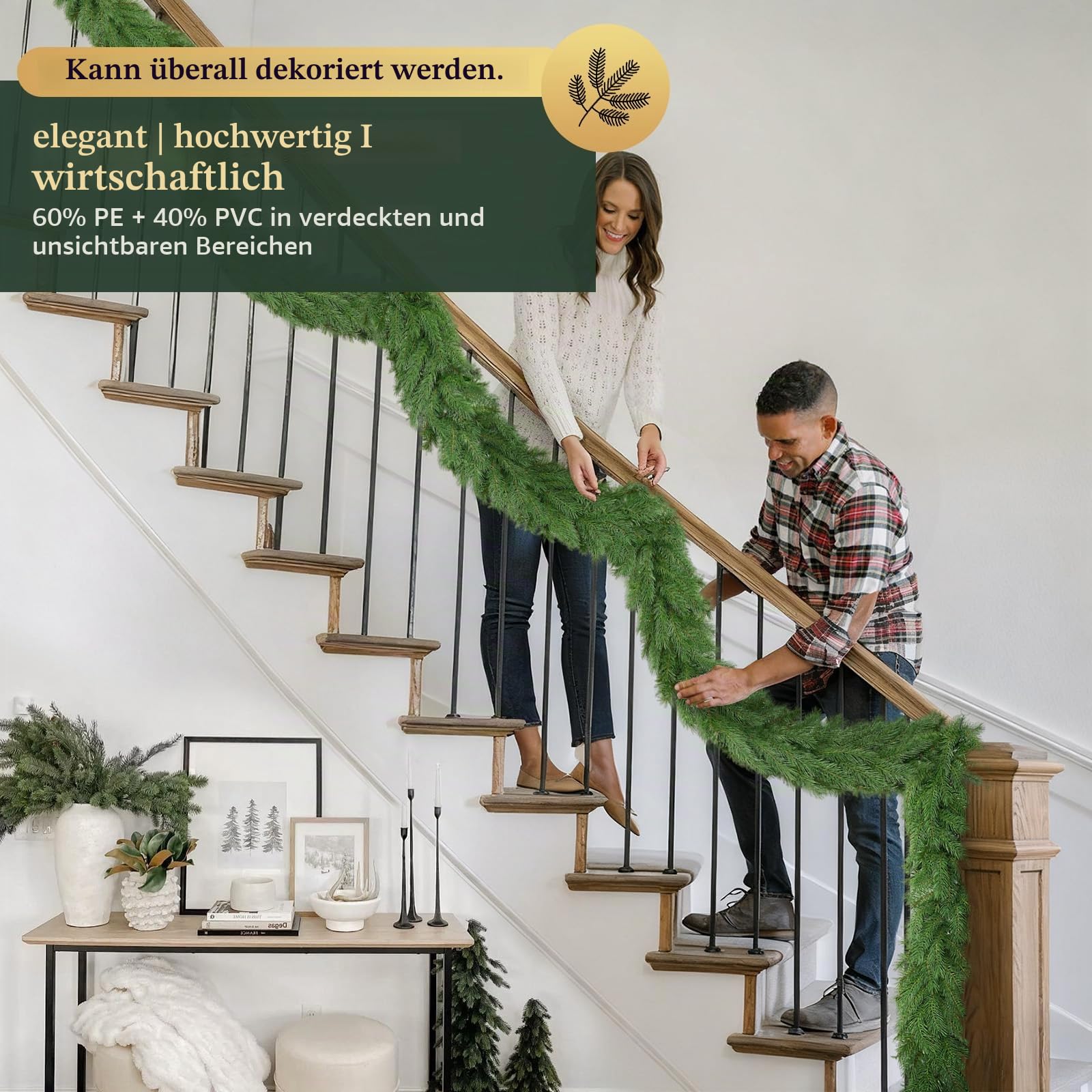 SALCAR 3m Künstliche Weihnachtsgirlande Naturgetreue grüne Tannengirlande, perfekte Grasgirlande für Innen- und Außenbereich