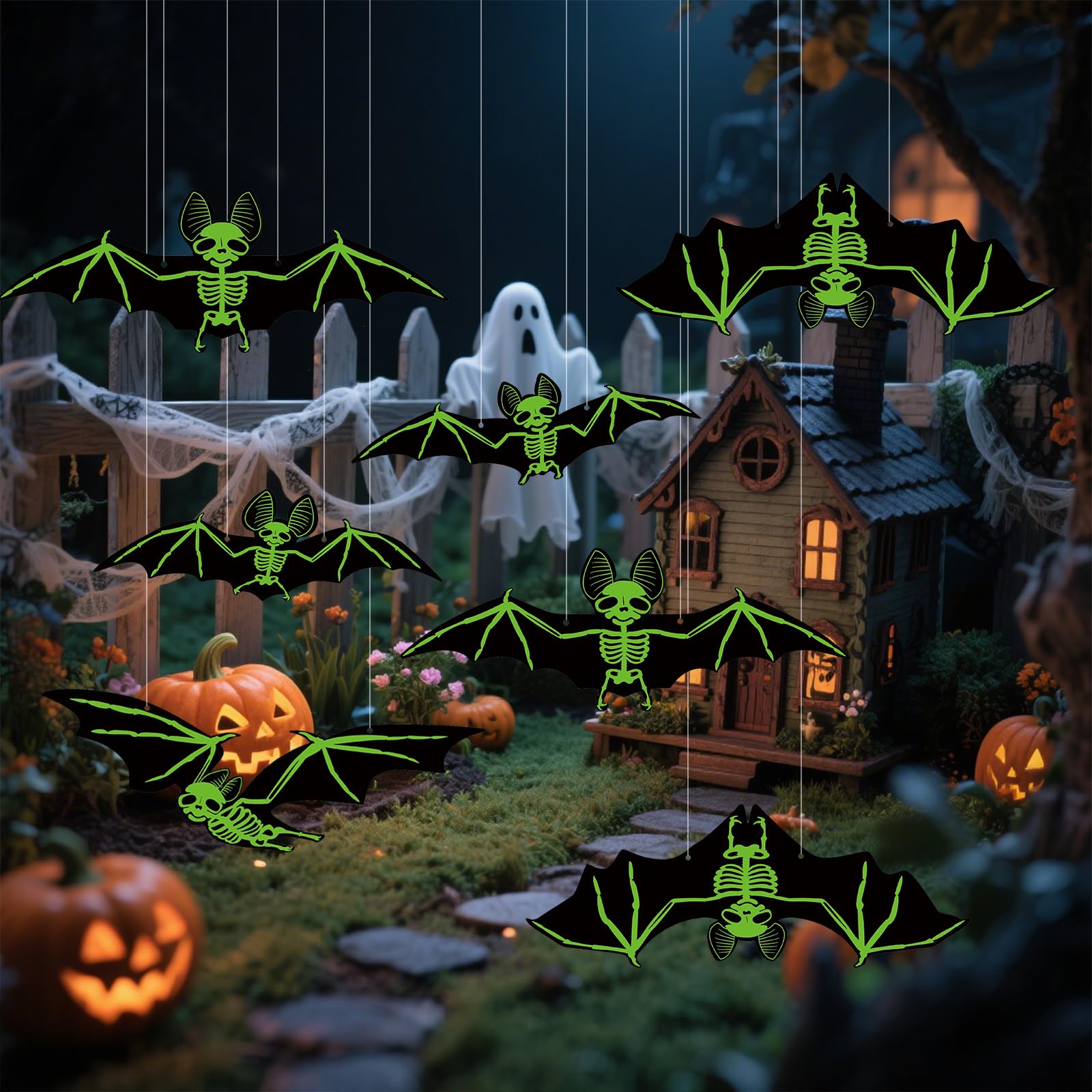 4 Chauves-souris Halloween Lumineuses - Grandes Décorations Extérieures Effrayantes
