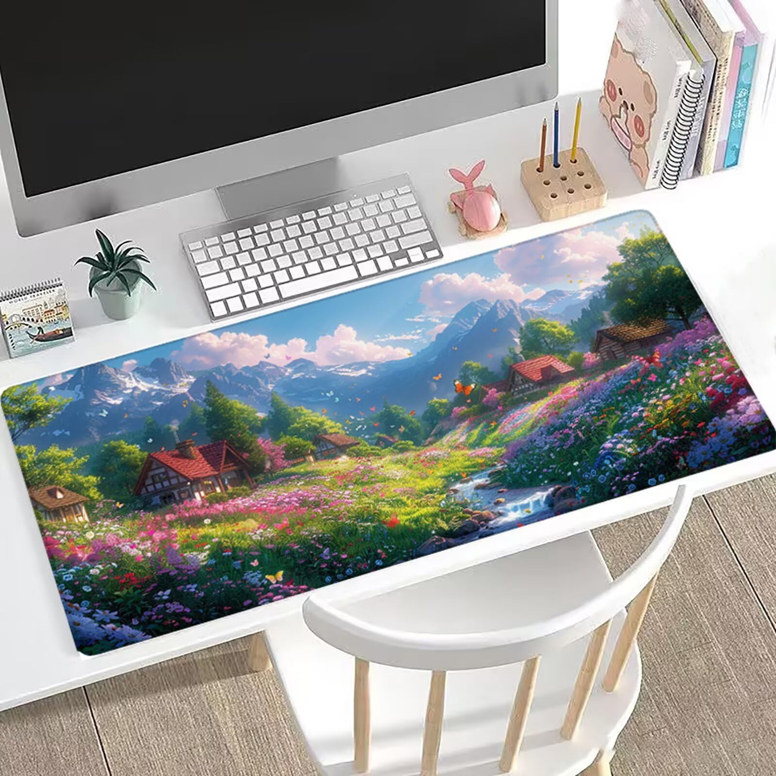 Gamingowa podkładka pod mysz, wiosna, XXL, 150 x 80 cm, podkładka pod mysz, chryzantema, podkładka na biurko, zoptymalizowana precyzja i prędkość, wodoodporna, dla graczy, klawiatury i myszy, H0-967