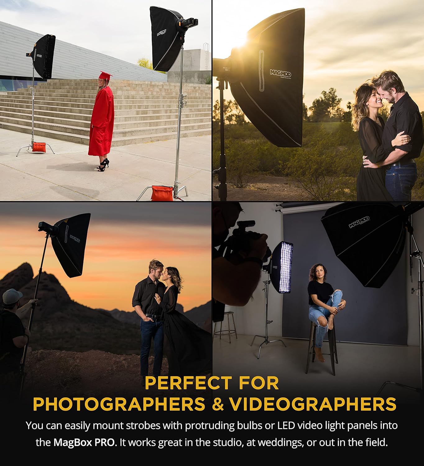 MagMod MagBox PRO 36" Strip Softbox with Integrated Gel Slot and Storage Pocket for Fabric Diffuser - Compatible with Speedlight Flashes and Strobes