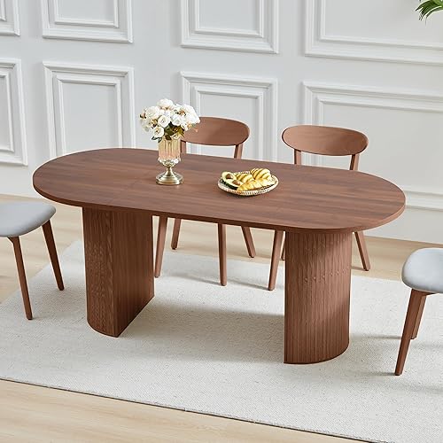 Miniatura 10 de Mesa de comedor de 78 pulgadas para 6, 8 y 10, moderna mesa de cocina rectangular de granja, mesas de comedor largas con base de tira de madera para