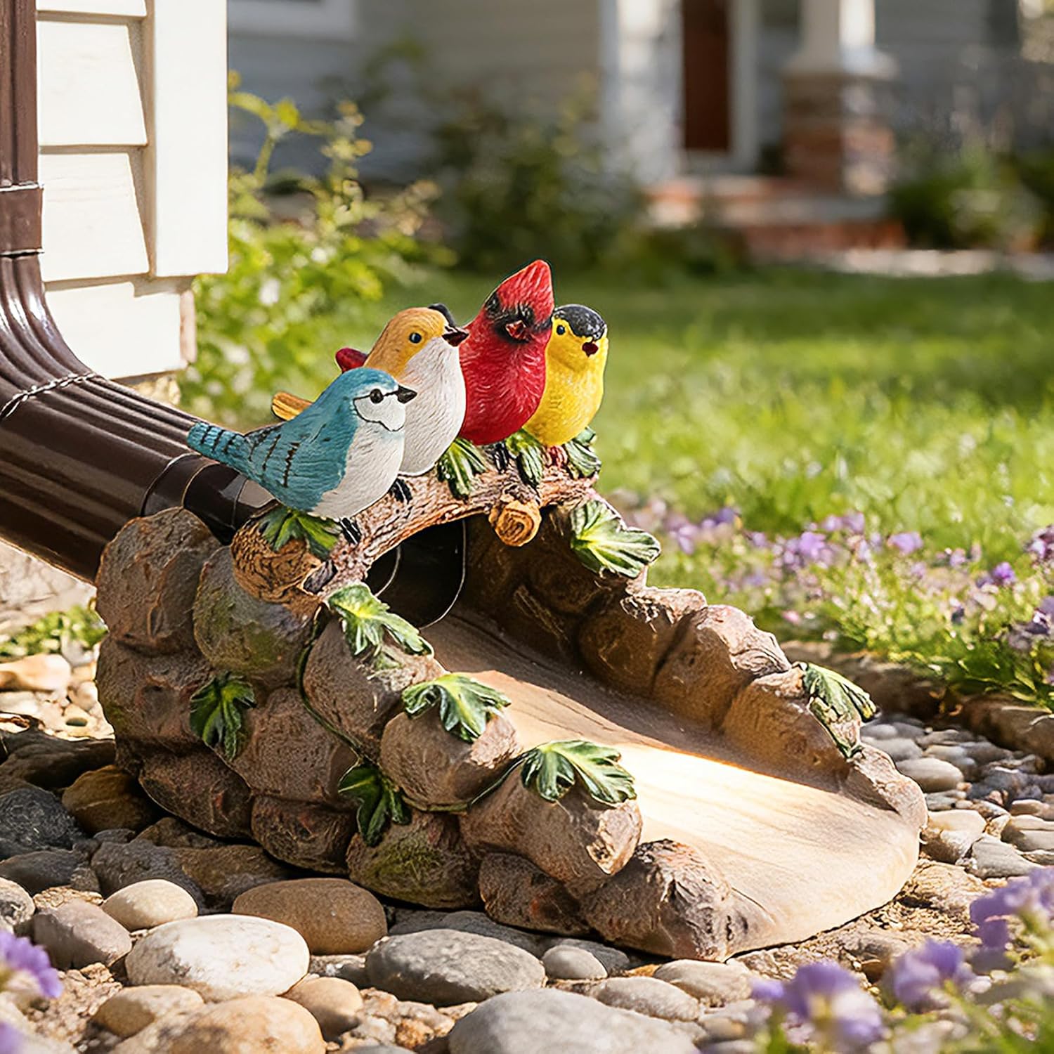Teaeeno Bird Gutter Downspout Extension Decoration, 4''x4'' Downspout Extender Diverter Splash Block Sculpture Outdoor Decor, Animal Resin Statue Ornaments, for Garden, Yard