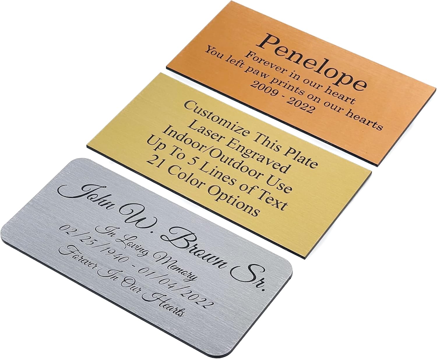 Engraved Name Plate, Personalized Name Plaque - 2x4, 2x6, 2x8, 3x6-21 Colors, 3Corner Styles, 17 Fonts Styles, Name Plates for URN, Trophy, Picture Frame, Memorial Sign -10 Tags