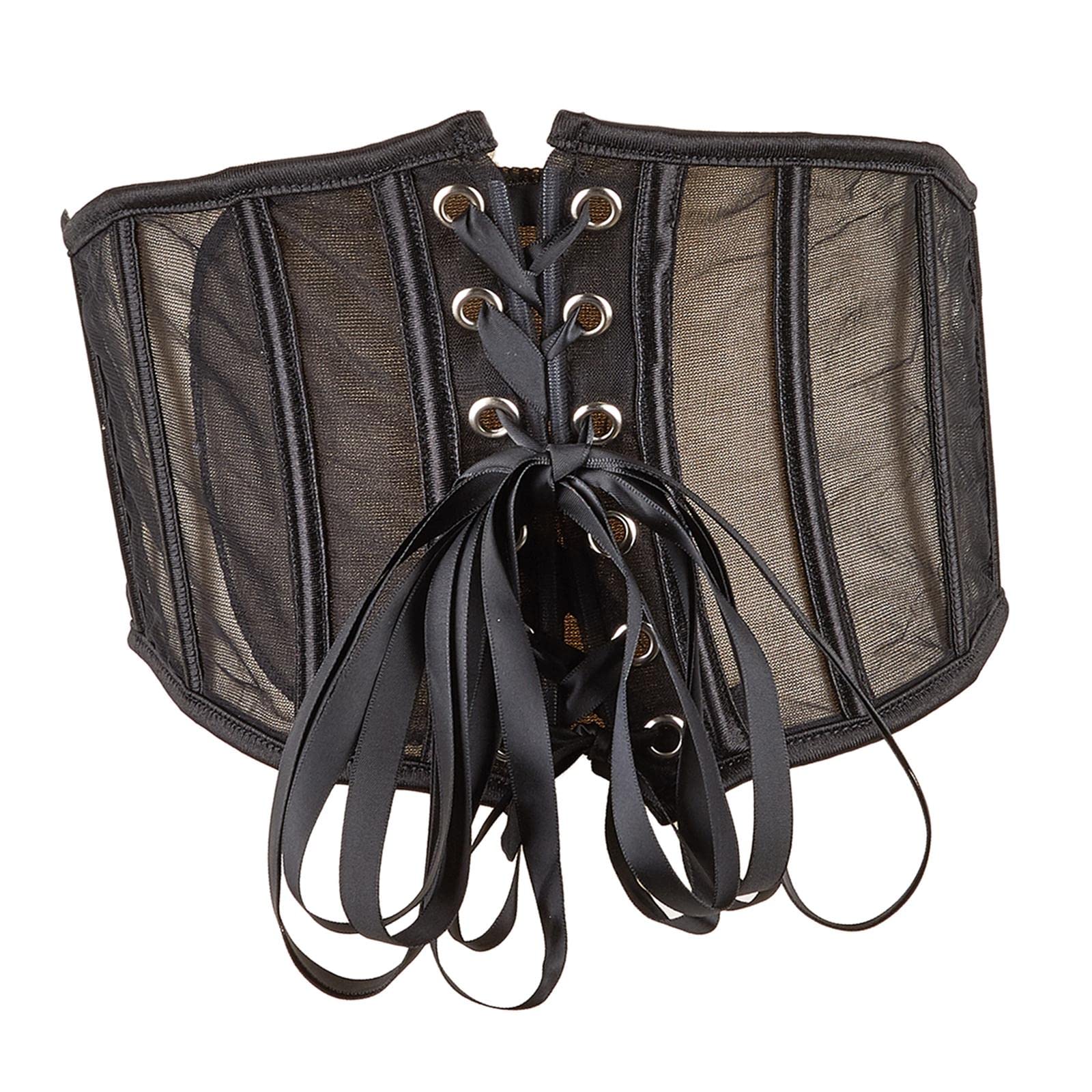 merishopp Elastic Waist Belt Girdle Cincher Waspie Underbust Corset Lace Tied Women M 65CM 65-75CM Black-picture-54