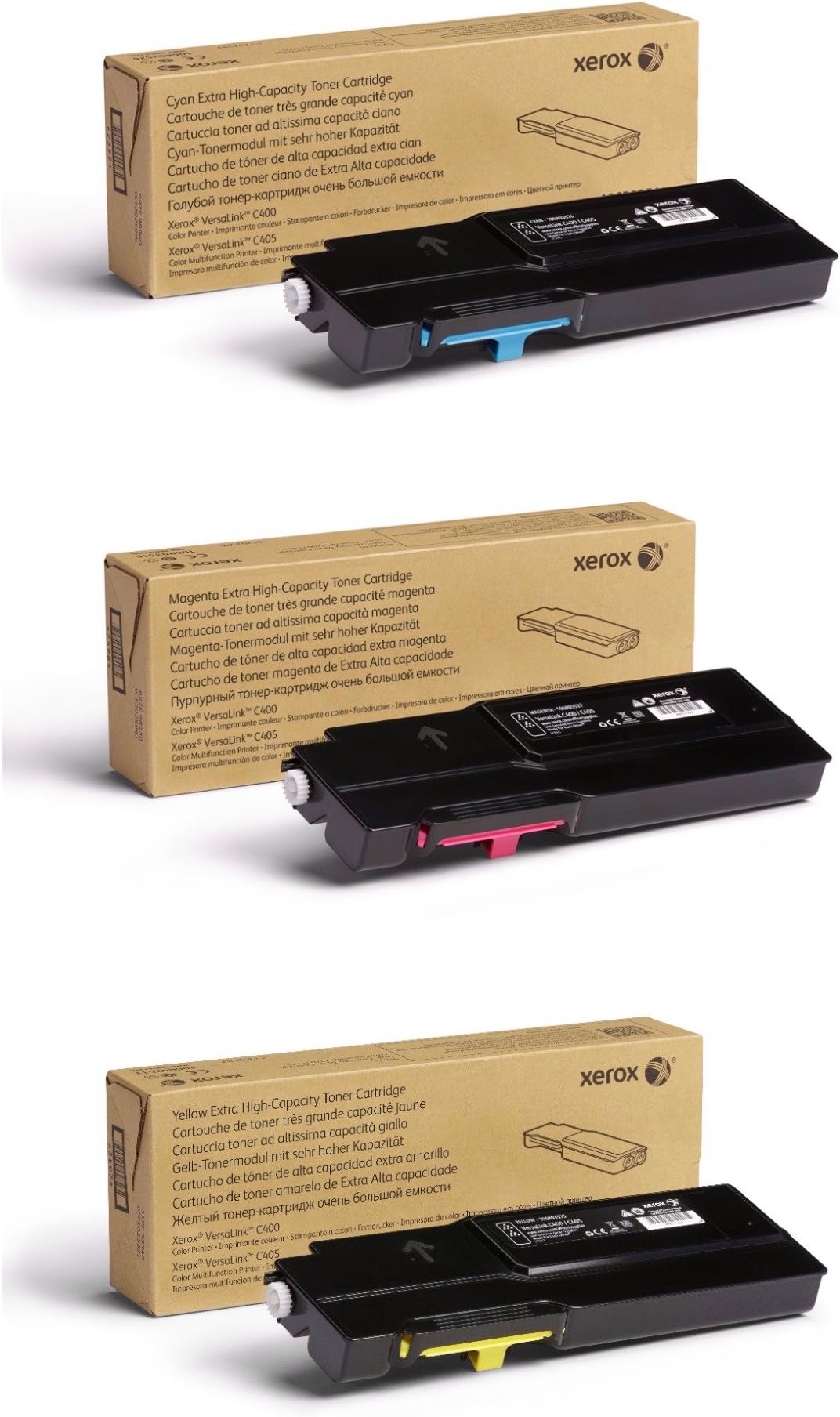 Xerox Cyan/Magenta/Yellow Extra High Capacity Toner Cartridge Set (106R03525, 106R03526, 106R03527) - 8000 Pages - for use in VersaLink C400/C405