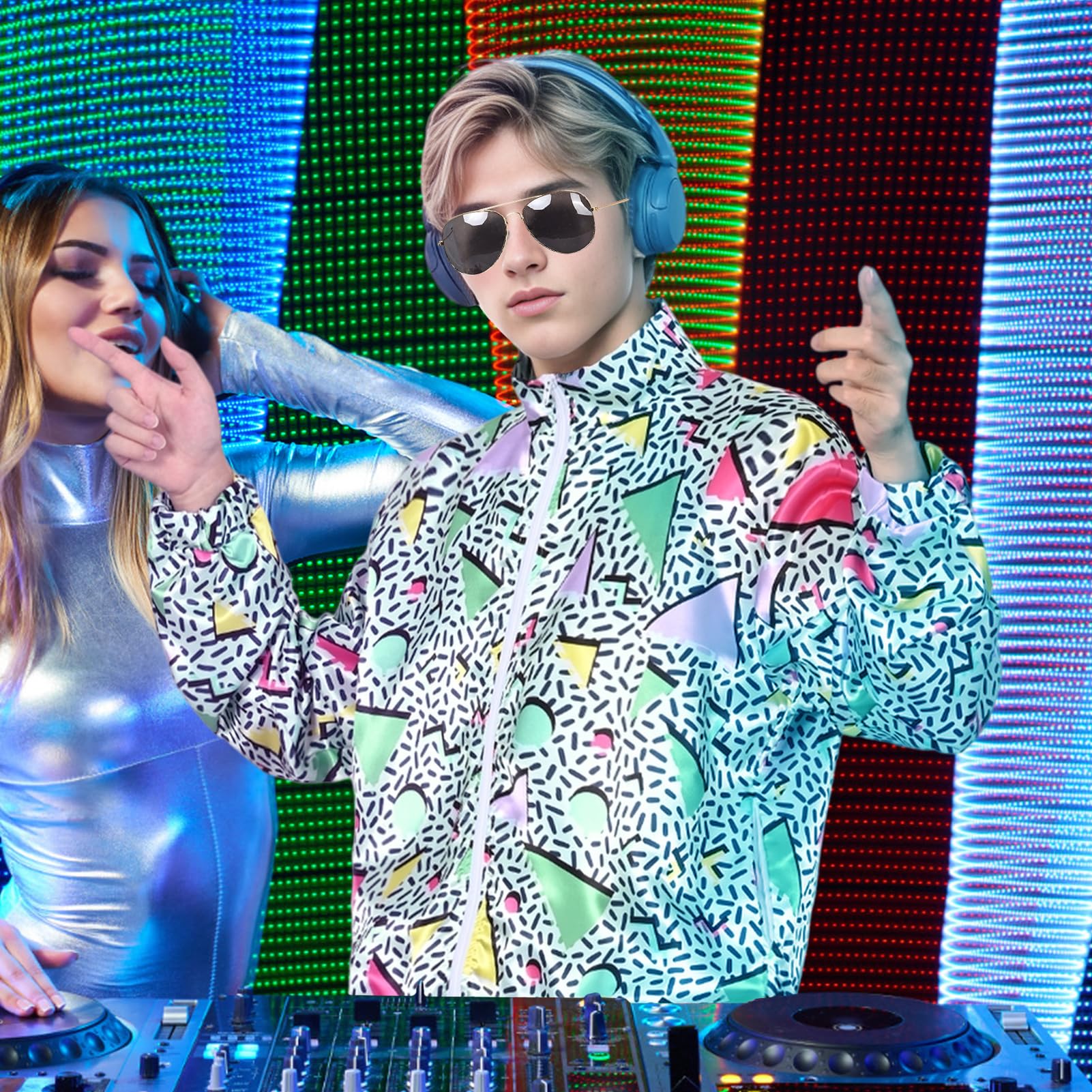 Chándal retro de los años 80 y 90 Chaqueta de Hip Hop Accesorios de Discoteca Rompevientos para Hombres y Mujeres Carnaval Fiesta de Halloween Cosplay