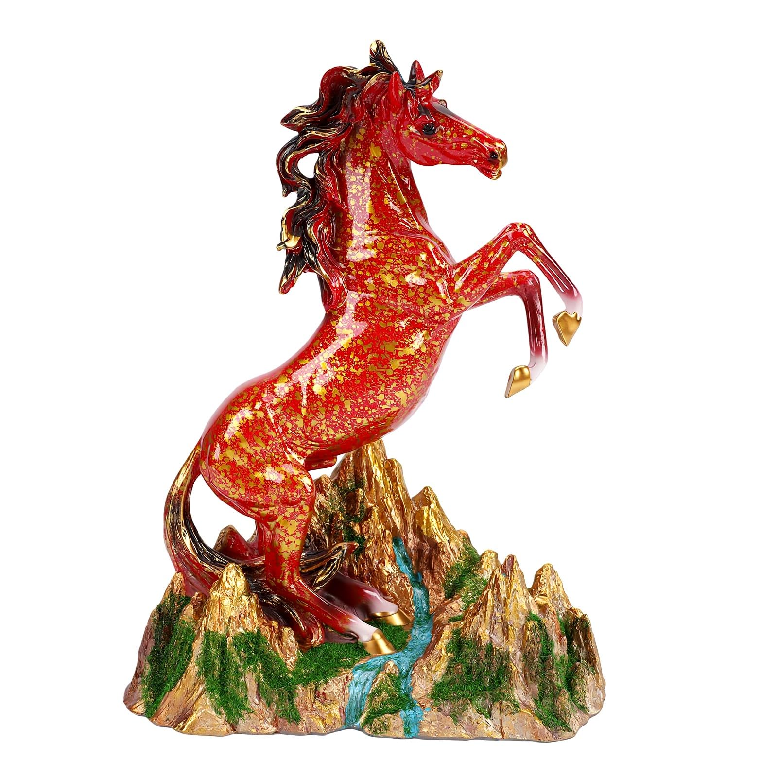 Jelquix Standing Horse Statue Resin Figurine Art Sculpture, Decorative Animal Ornament for Home Office Desk, Collectors, Durable Craftsmanship (Gold Red)