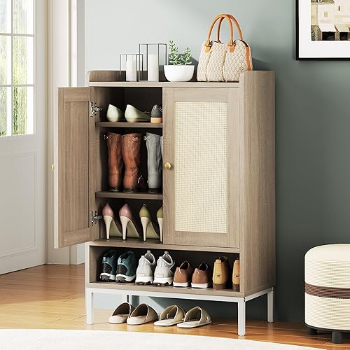 JASIWAY Gabinete de zapatos de ratán para entrada, zapatero con estantes ajustables para entrada, 5 niveles, 18 pares de zapatero para pasillo, disponible en Yaxa Peru