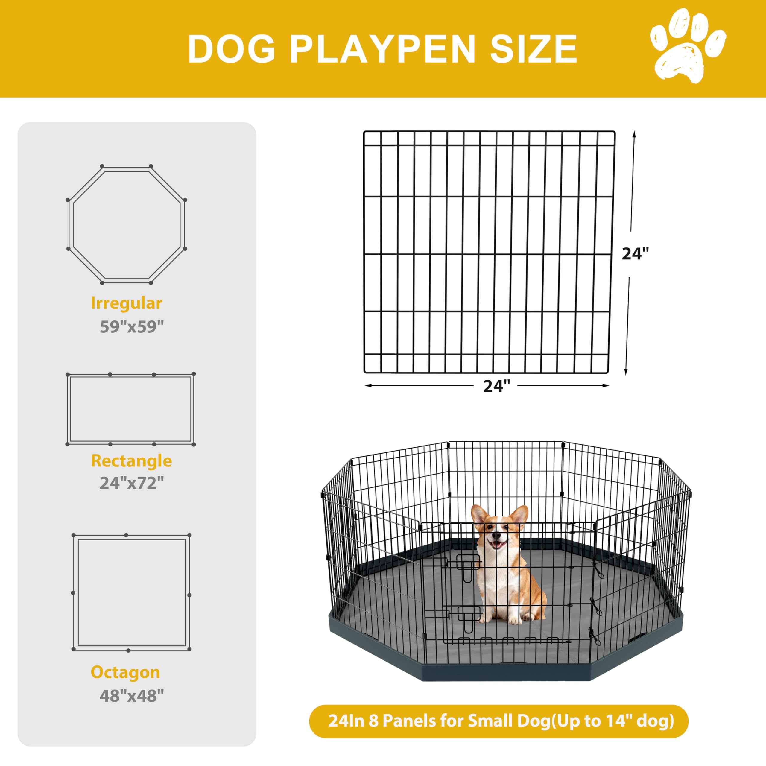 Recinzione per cani in metallo, pieghevole, a 8 sezioni, 61 cm di larghezza x 61 cm di altezza, con imbottitura inferiore