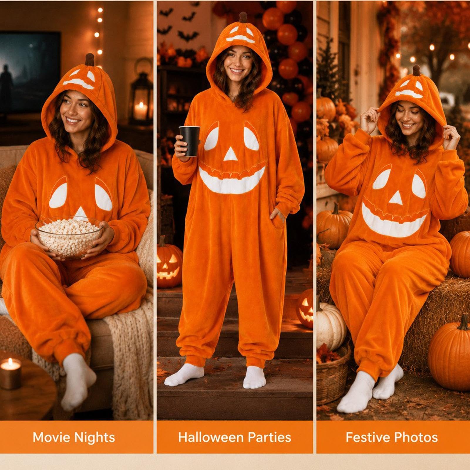 Halloweenowy kombinezon z kapturem pluszowy miękki cosplay Halloween zabawny | Bluza z kapturem kostium koc jednoczęściowy na zimę jesień dom na co dzień noc przyjęcie urodzinowe spotkanie wydarzenie