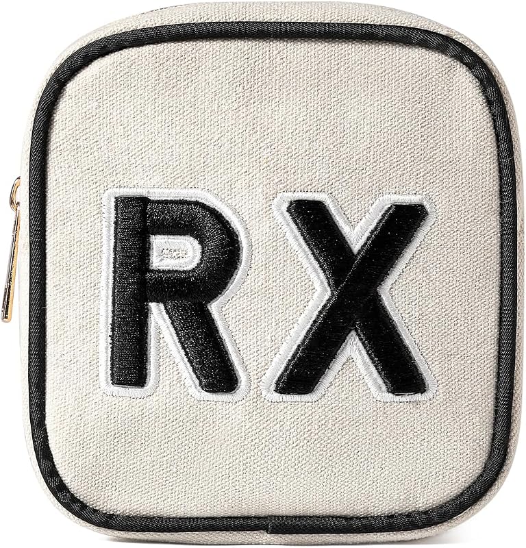 Necessaire pequena de lona uekeboag com patch RX, 11Beige Canvas