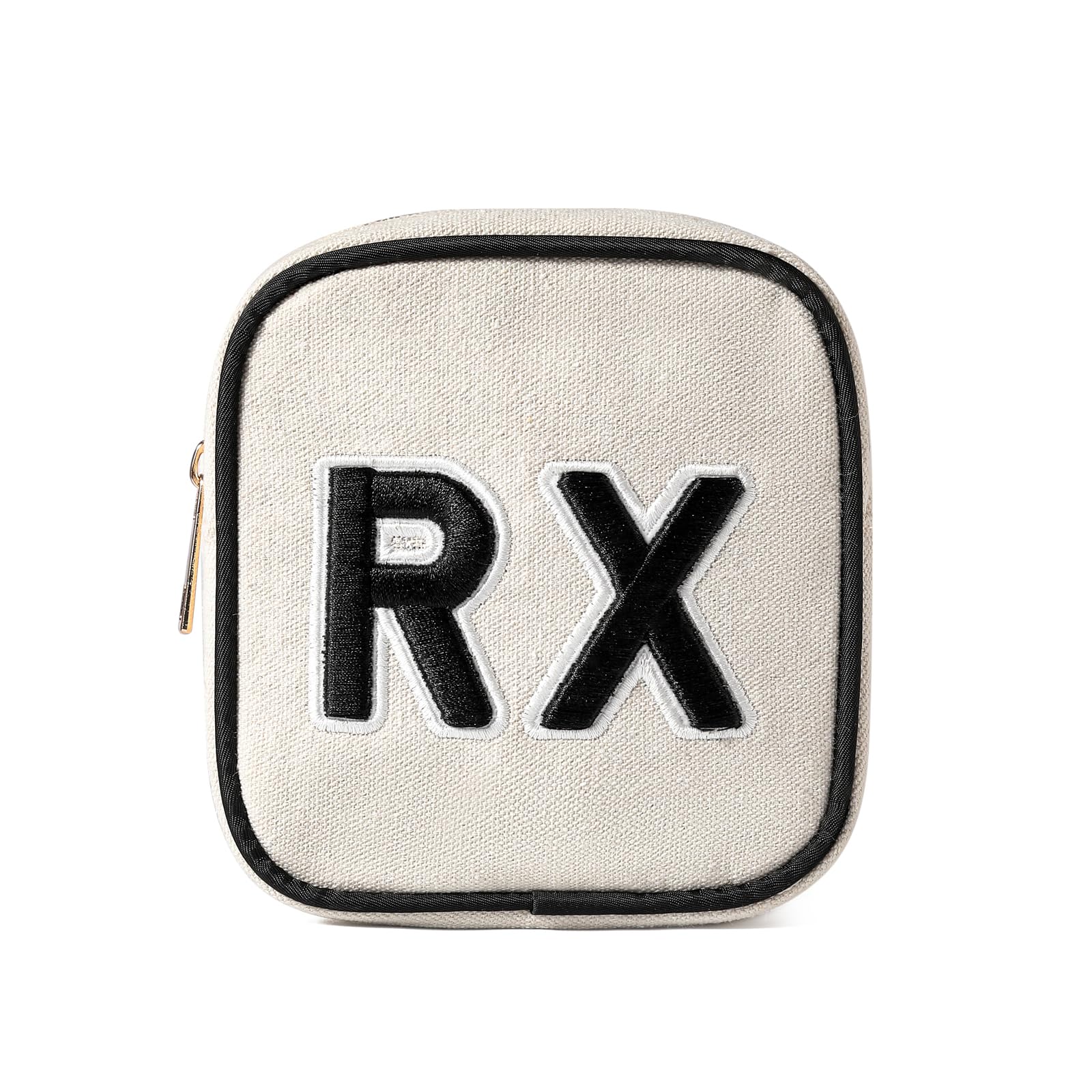 uekeboag Personalized Small Canvas Medicine Cosmetic Bag, Cute Plaid Pattern Chenille Letter Patch RX Drug Pouch with Zipper, Makeup Travel Gift Bag