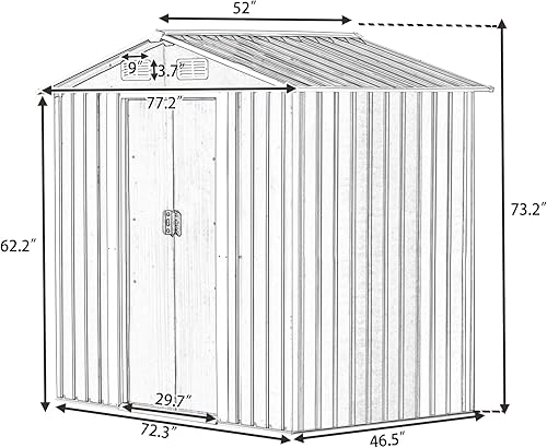 Miniatura 8 de Cobertizo de almacenamiento de 6 x 4 pies, cobertizos exteriores de metal y almacenamiento al aire libre de acero galvanizado con ventilación y