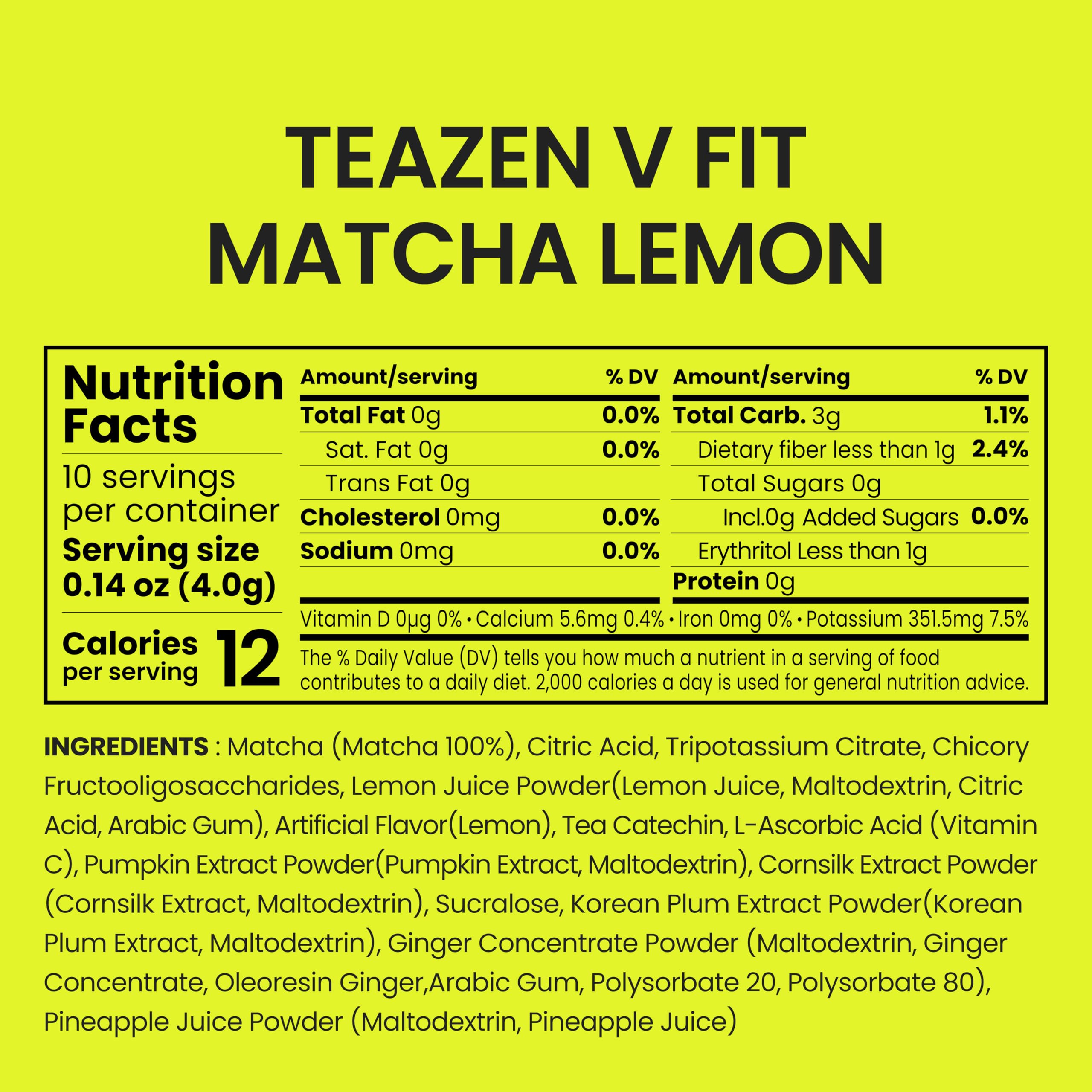 TEAZEN V-Fit Matcha Lemon Powder Sticks Low Calorie Detox Tea Hydration Drink Mix Sugar Free 10 Sticks 1 — view 2
