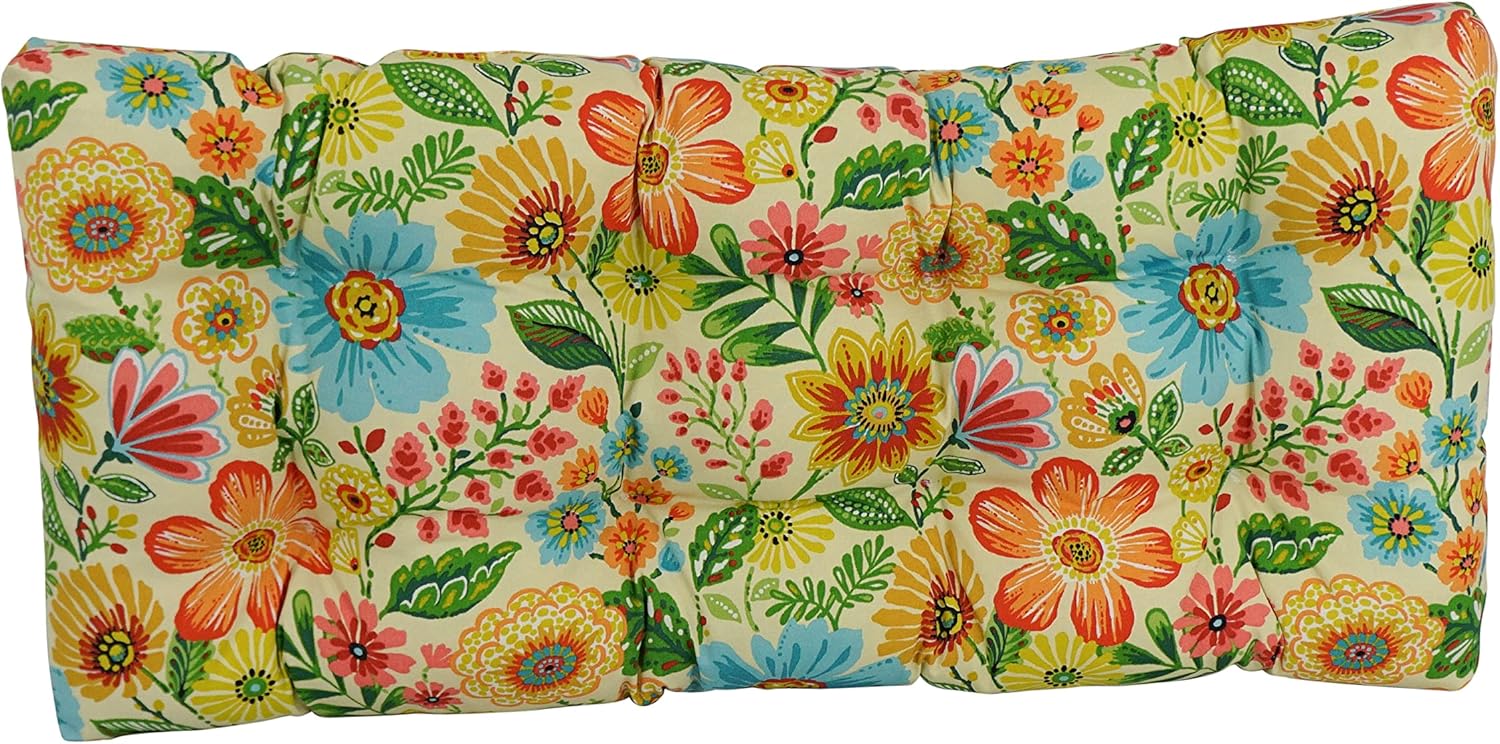 Blazing Needles Outdoor 42-inch by 19-inch Squared Loveseat Cushion, 42" x 19", Gregoire Chamomile, 1 Count