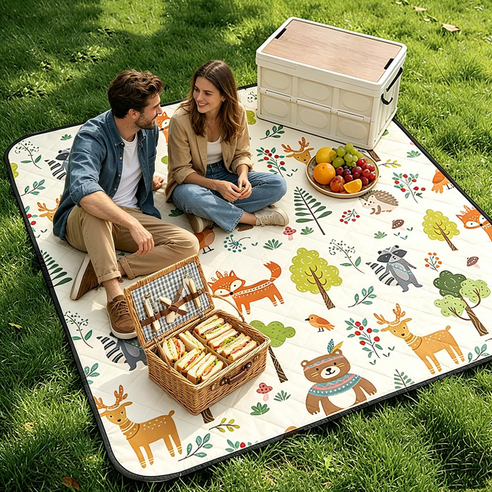 Telo da Picnic Impermeabile Antipolvere Pieghevole Leggero con Maniglia per Campeggio All'aperto,Viaggi,Parchi,Spiaggia, Prato Uso Quotidiano,Animals,200×300cm