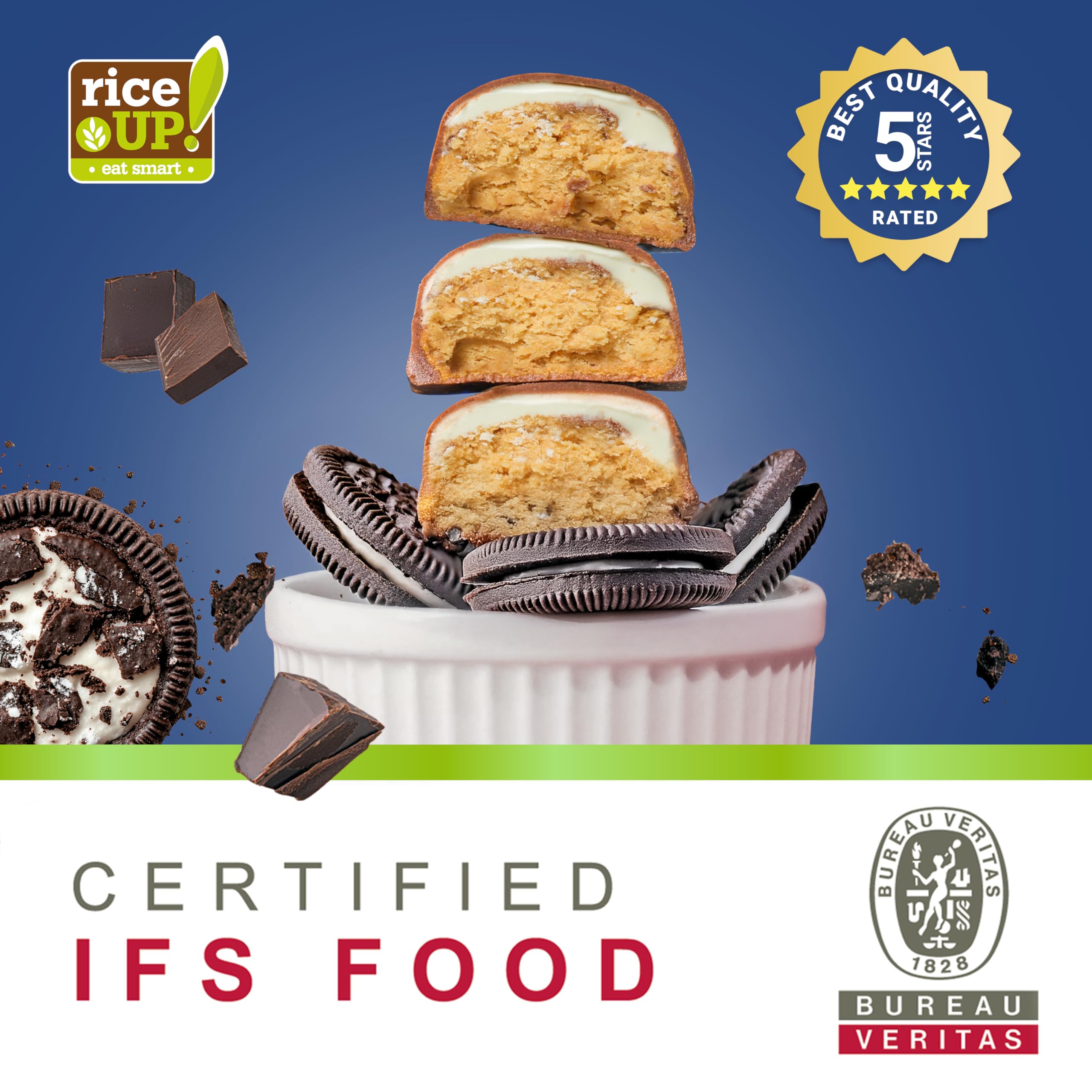 RiceUP! Barre Protéinée Cookie & Cream 30% – Barre Protéine Sans Sucre Ajouté, Sans Gluten & Sans Huile de Palme – Snack Protéiné Fitness & Nutrition Sportive – 15 x 40 g
