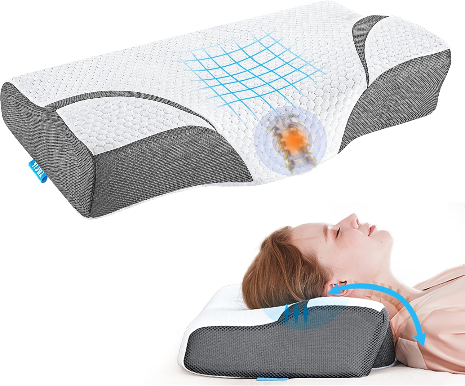 Tbfit Contour Memory Foam Pillows for Sleeping, Ergonomic