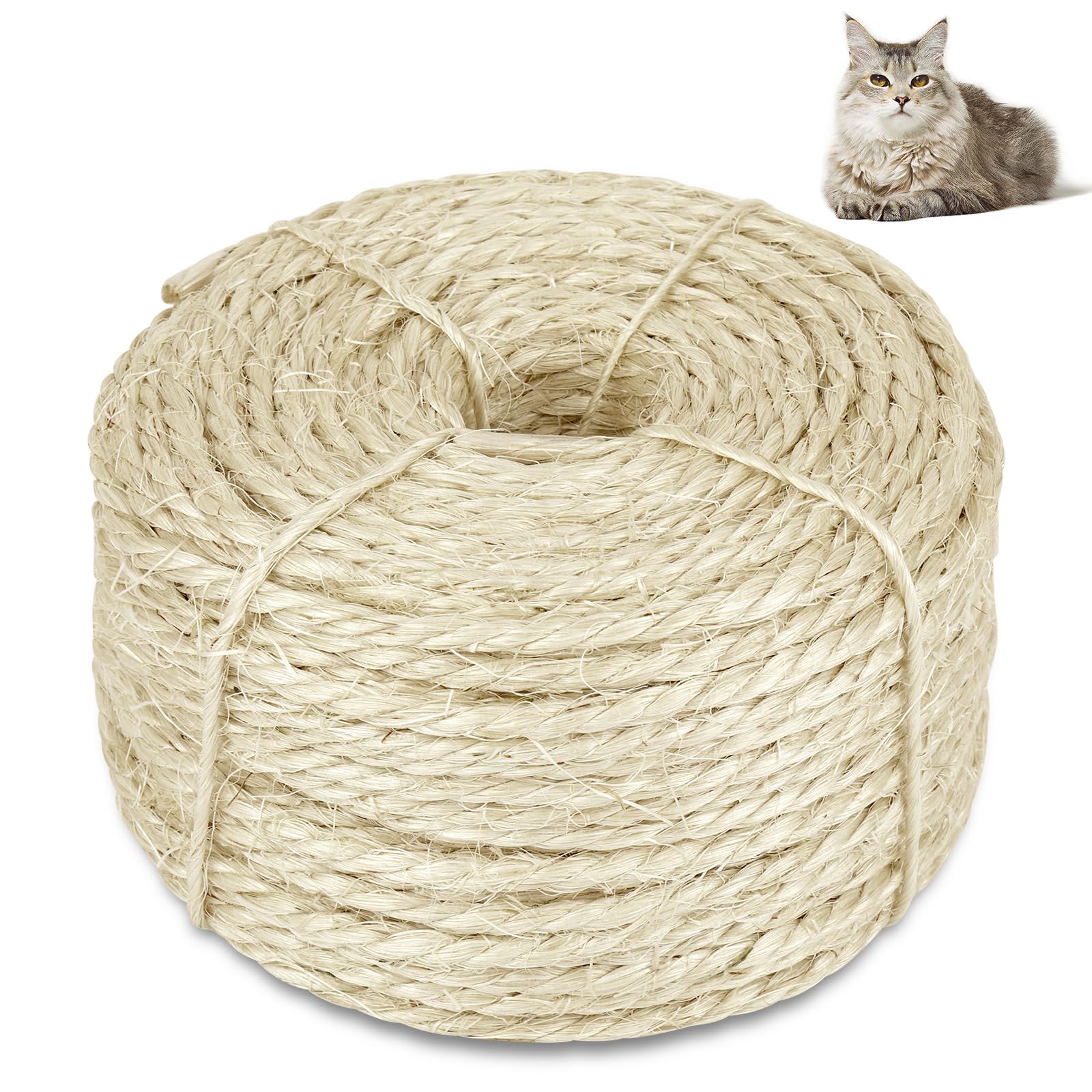 Photo 1 of 164 Feet Sisal Rope for Cat Scratching Post, 1/6 Inch Natural Cat Tree Rope, DIY Hemp Twine Rope for Repairing, Recovering Scratch Post Cats Tree Tower Replacement (Natural)