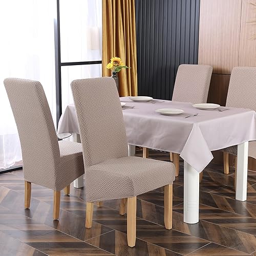 Miniatura 7 de Juego de 6 fundas para sillas de comedor de gran tamaño, elásticas, extraíbles y lavables, fundas para sillas Parsons con respaldo alto para
