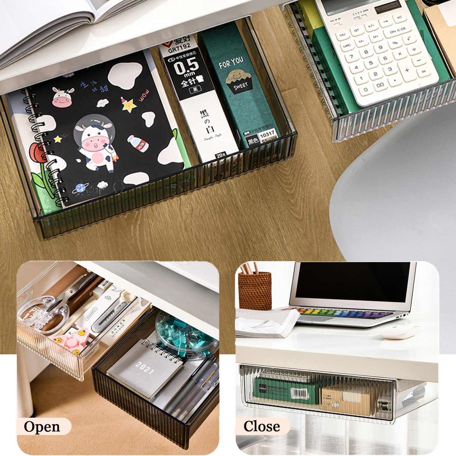 Sous le Tiroir de Bureau Grande Boîte de Rangement Cachée de Support Auto-adhésif Organiseur de Bureau de Crayon en Plastique pour Maison Ecole (noir, L: 23 x 33 X 8 cm)